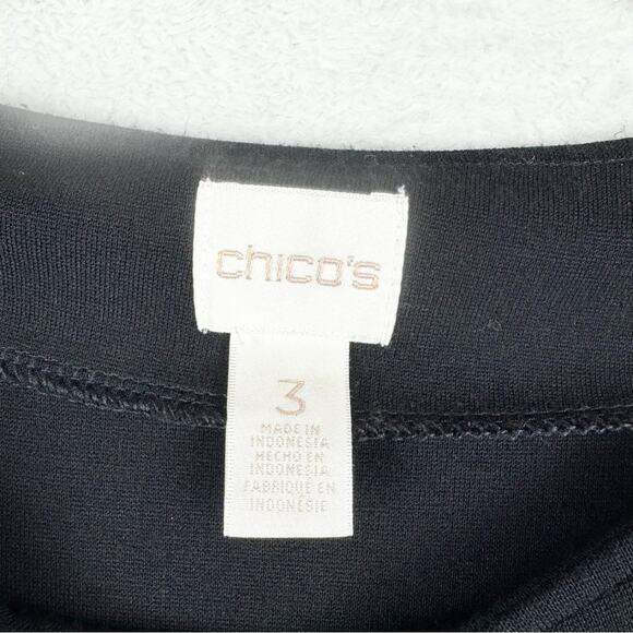 Chico's Blocked Jacquard Long Sleeve Textured Tab Shoulder Top Black Sz 3 US XL - Picture 9 of 16